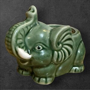 Vintage MCM Green Glazed Ceramic Elephant Planter